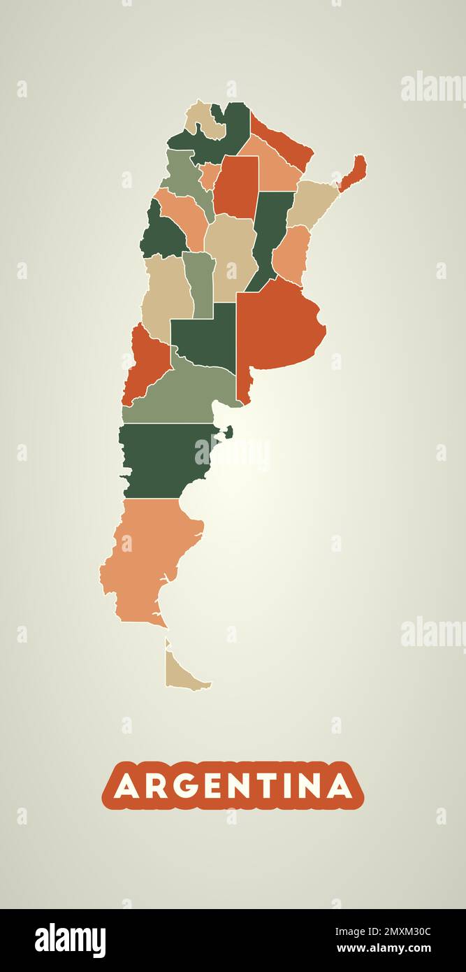 Argentina poster in retro style. Map of the country with regions in ...