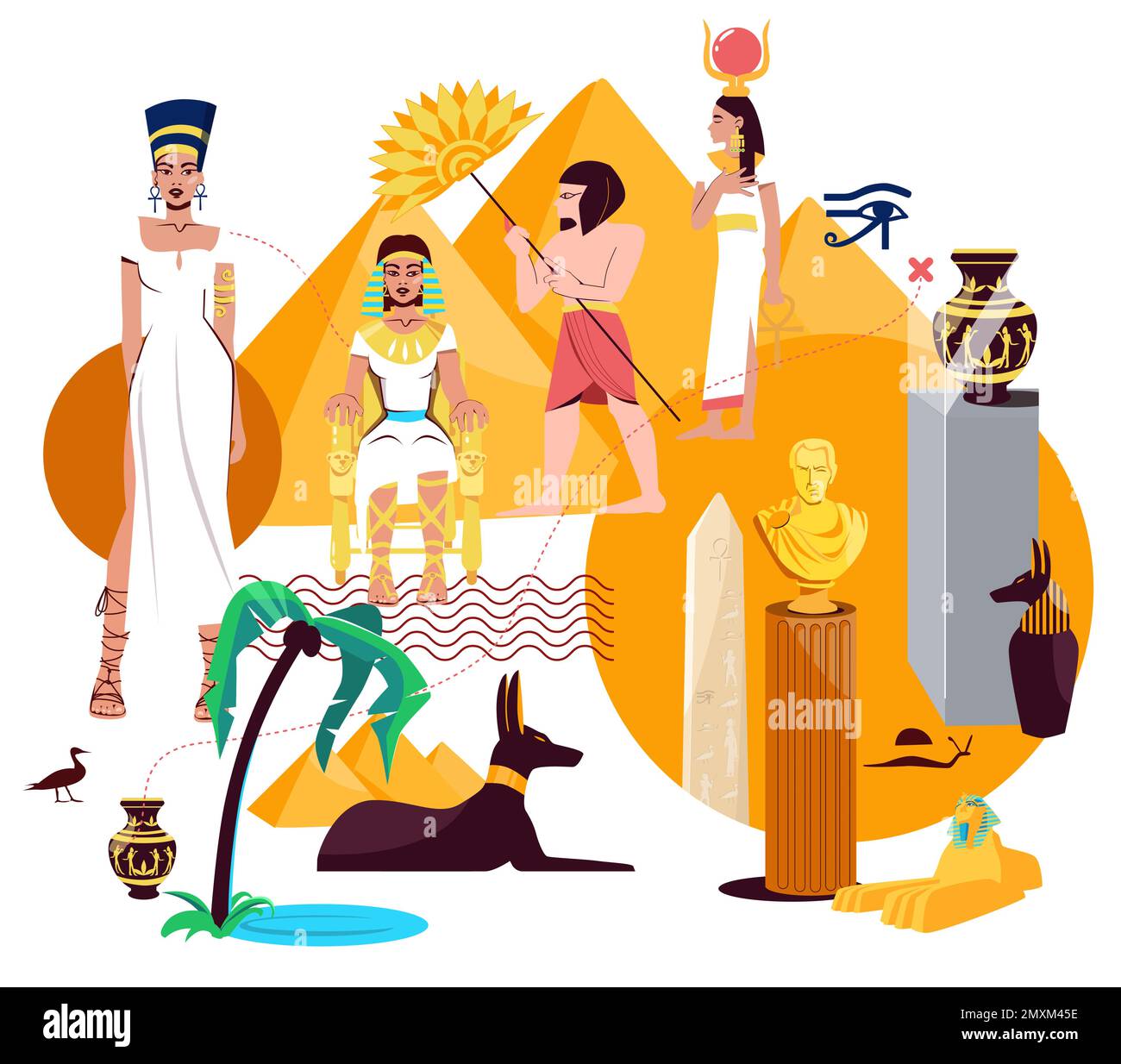 Cleopatra flat collage with pharaoh figure egyptian gods cultural items color vector illustration Stock Vector