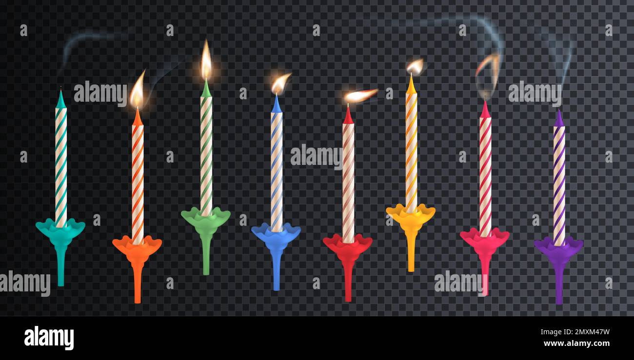 Birthday candles realistic set with transparent background and similar