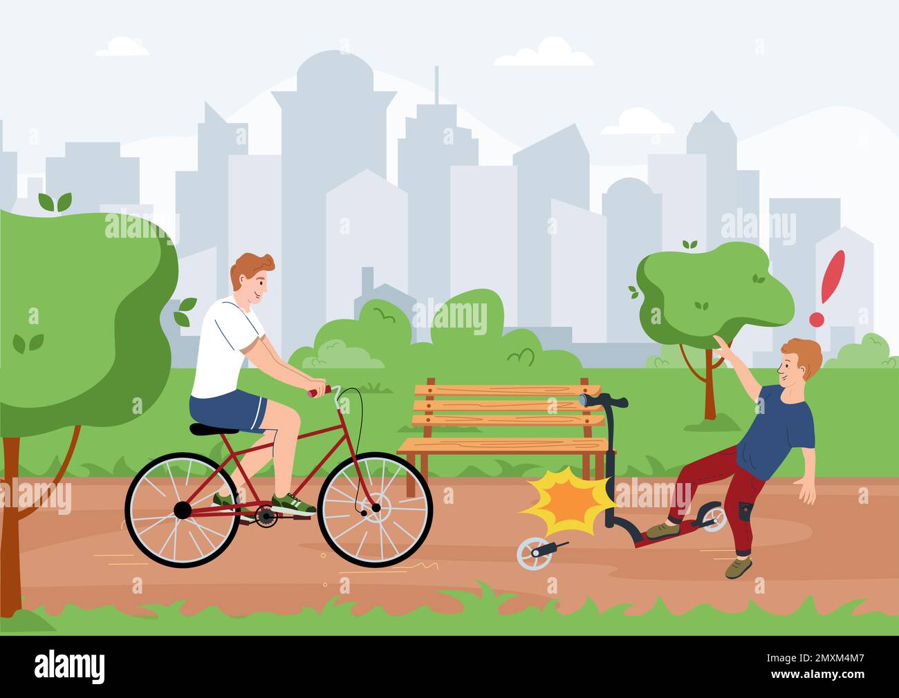 Household injuries flat composition with cityscape background urban