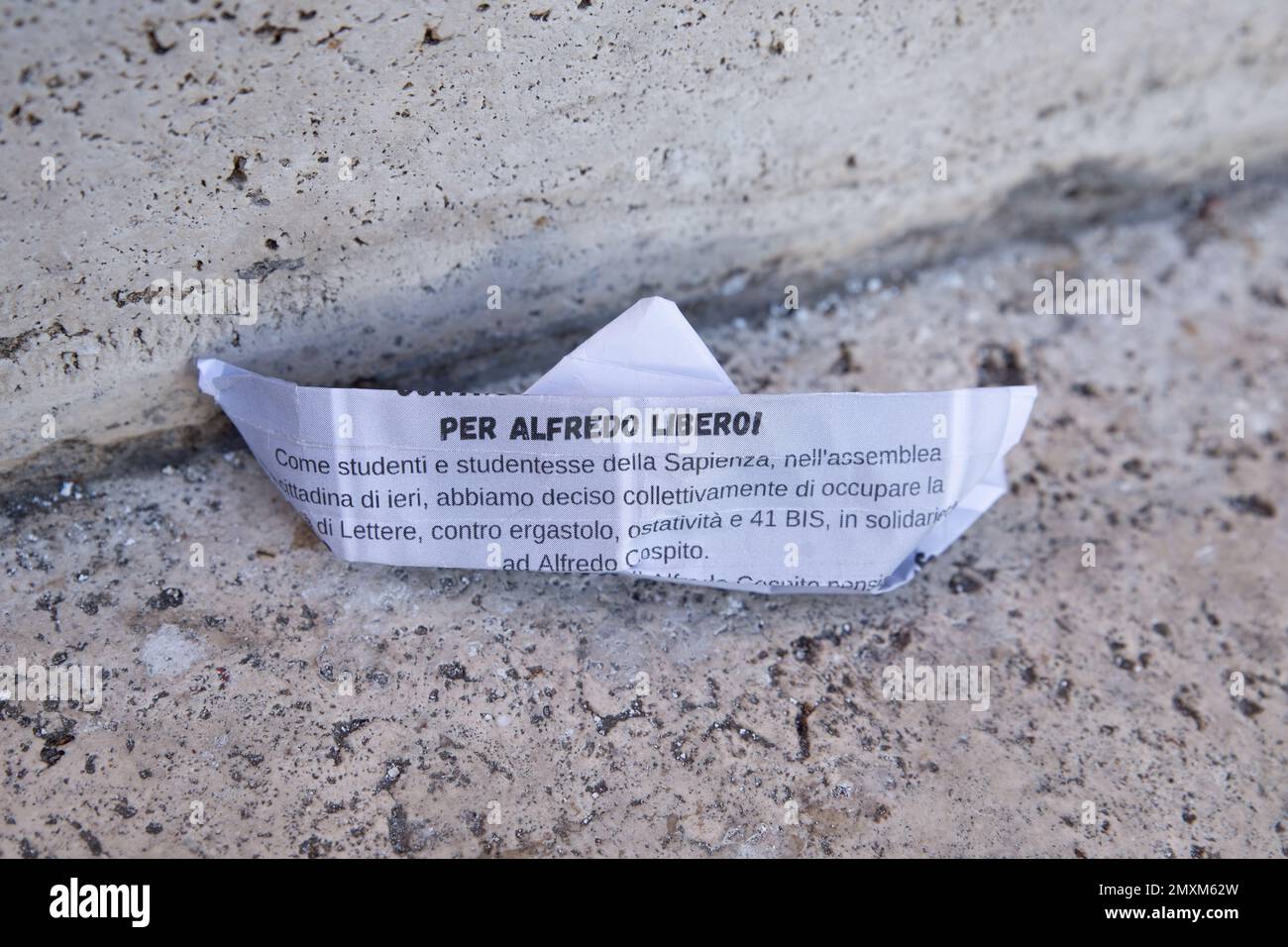 Rome, Italy. 03rd Feb, 2023. Press release in solidarity with anarchist Alfredo Cospito at the entrance of the Faculty of Letters of 'La Sapienza' University of Rome (Photo by Matteo Nardone/Pacific Press) Credit: Pacific Press Media Production Corp./Alamy Live News Stock Photo