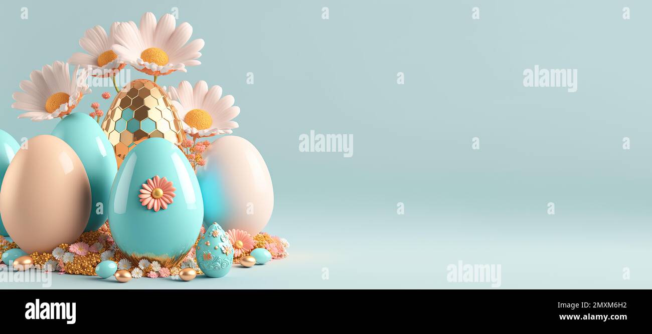 Easter Background Banner with 3D Eggs and Flowers Stock Photo - Alamy Easter Background Banner with 3D Eggs and Flowers Stock Photo - Alamy