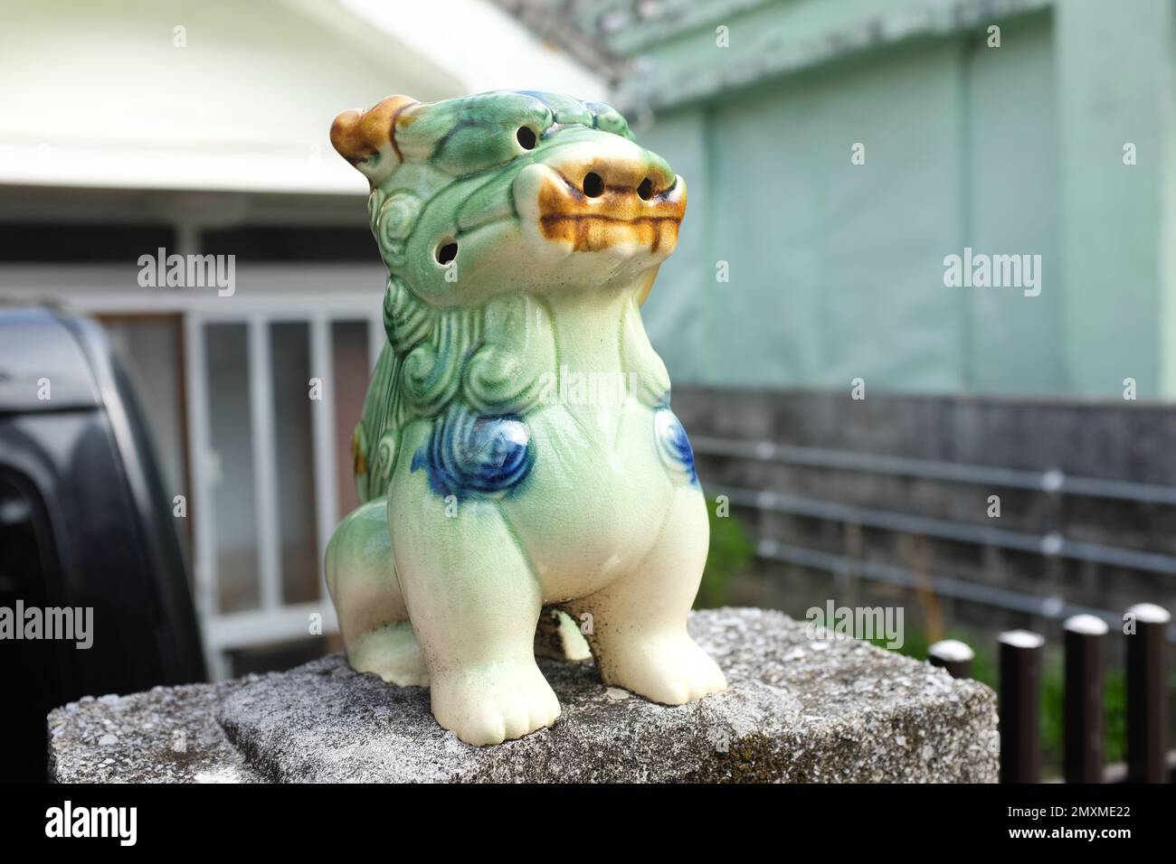 A shisa 'guardian lion' in Naha, Okinawa, Japan. Often found in pairs outside homes in Okinawa. Stock Photo