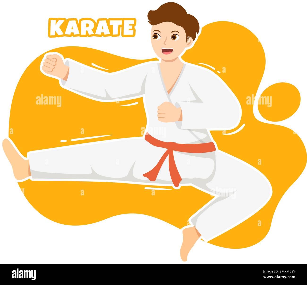 People Doing Some Basic Karate Martial Arts Moves, Fighting Pose and Wearing Kimono in Cartoon Hand Drawn for Landing Page Templates Illustration Stock Vector