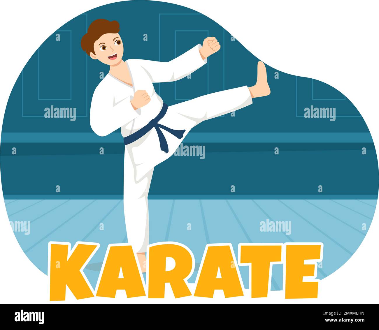 People Doing Some Basic Karate Martial Arts Moves, Fighting Pose and Wearing Kimono in Cartoon Hand Drawn for Landing Page Templates Illustration Stock Vector