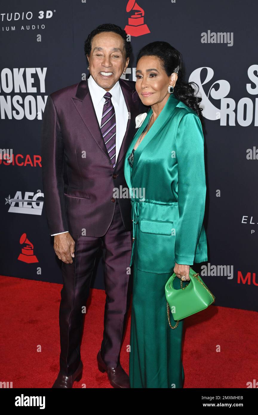 Los Angeles, USA. 03rd Feb, 2023. Smokey Robinson & wife Frances Glandney at the MusiCares 2023