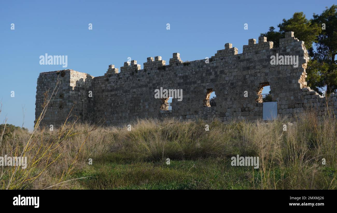 Walls of old castle of Antipatris, Tel Afek, Israel. Also known as Binar Bashi, Antipatris became an Ottoman fortress in medieval times. Stock Photo