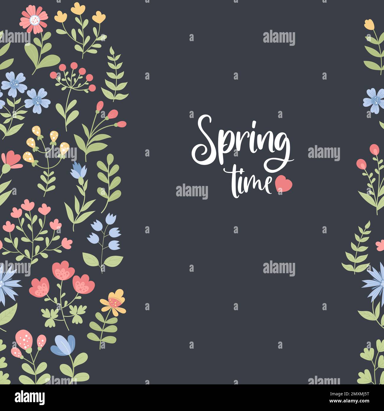 Spring Time Floral Pattern Spring time. Floral seamless pattern. Decorative flowers on black ...