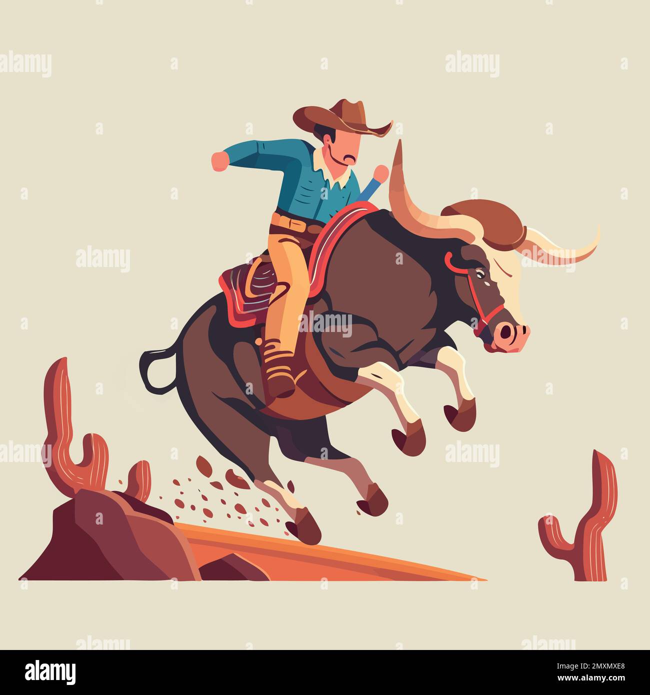 A bull rider holds tight as the bull bucks beneath him Stock Vector ...