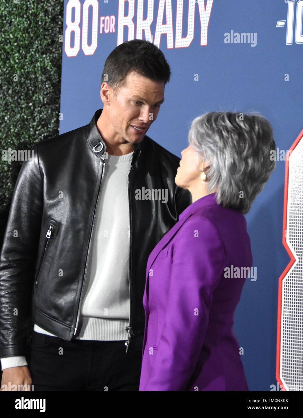 Los Angeles, California, USA 31st January 2023 Tom Brady and Actress Jane Fonda attend the Los Angeles Premiere Screening of Paramount Pictures' '80 for Brady' at Regency Village Theatre on January 31, 2023 in Los Angeles, California, USA. Photo by Barry King/Alamy Stock Photo Stock Photo