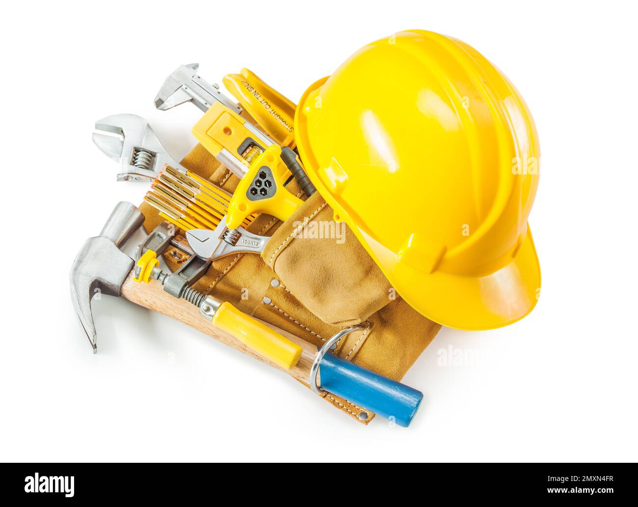 Construction Tools Set In Leather Toolbelt Isolated Stock Photo Alamy