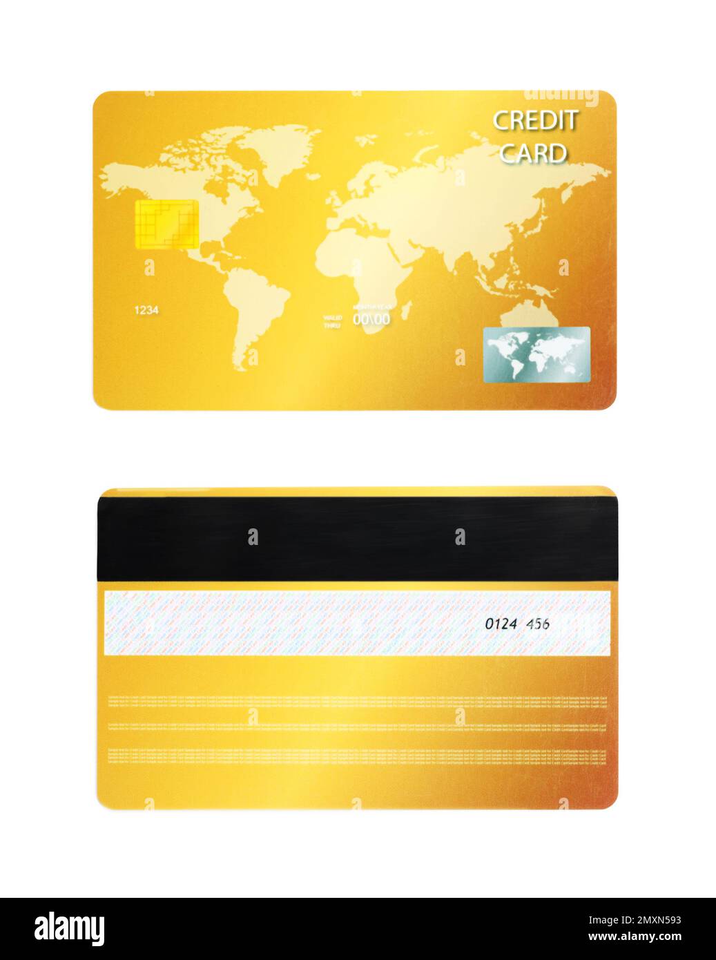 Modern credit card on white background, front and back view Stock Photo