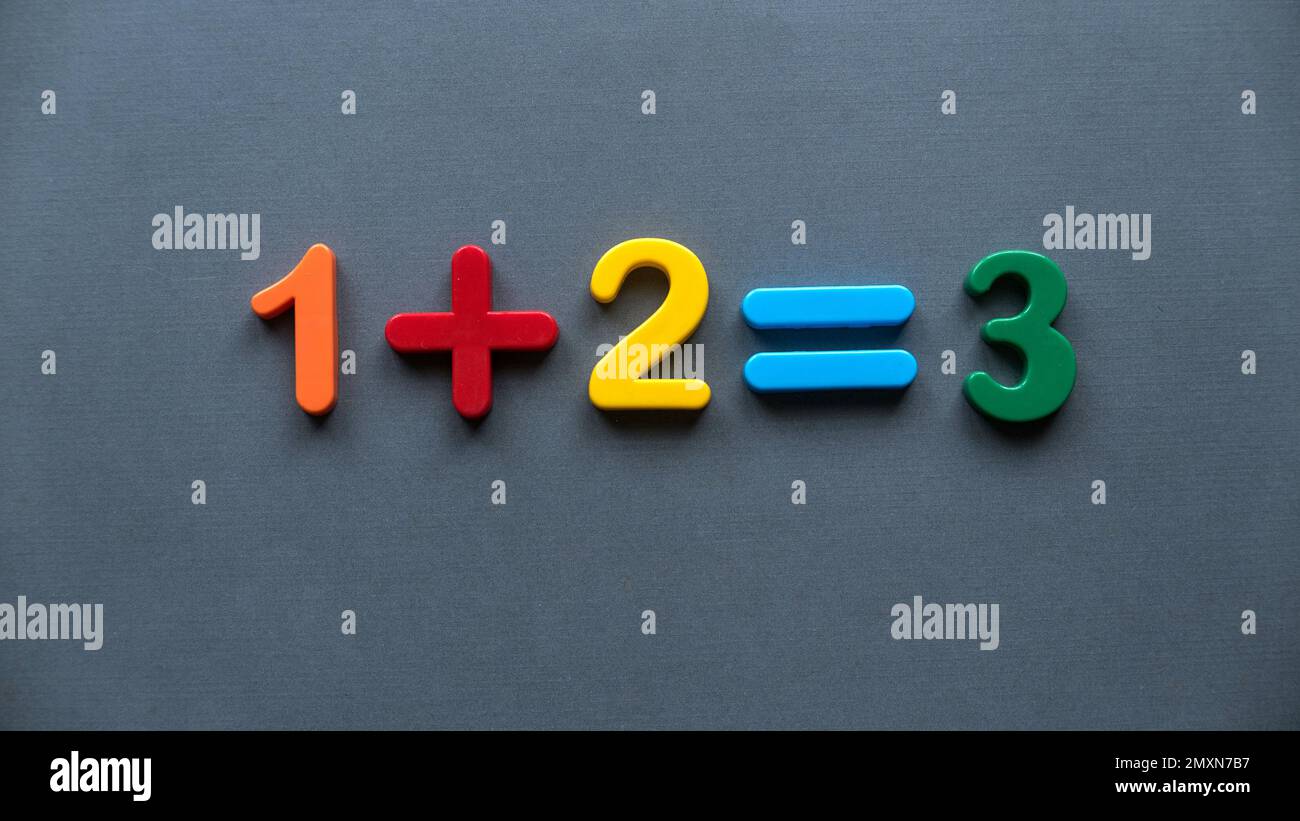 one-plus-two-equal-to-three-colorful-numbers-on-a-grey-background