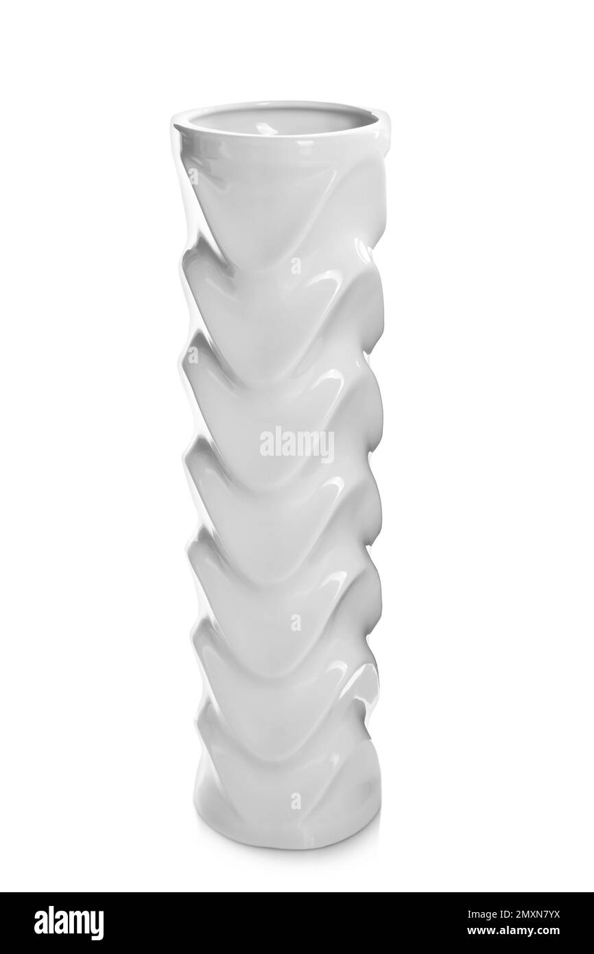 Stylish empty ceramic vase isolated on white Stock Photo Alamy