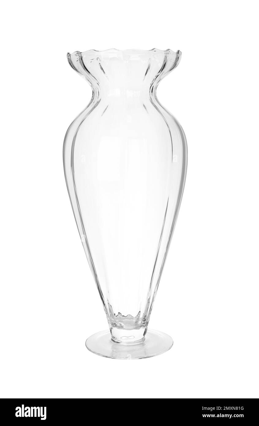 Stylish empty glass vase isolated on white Stock Photo Alamy