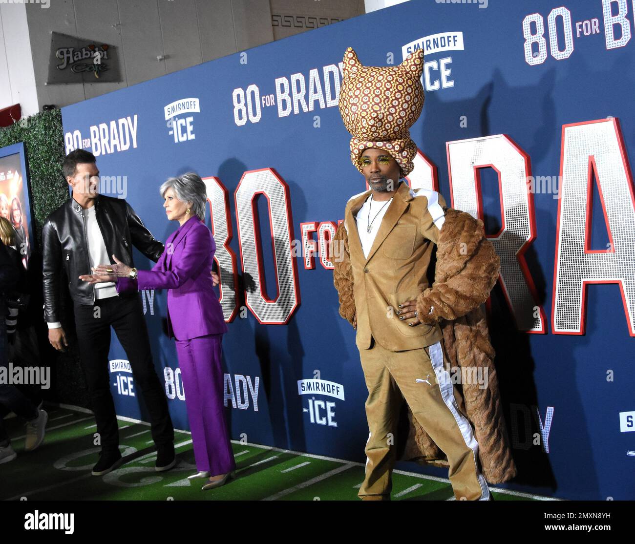 Los Angeles, California, USA 31st January 2023 Tom Brady, Actress Jane Fonda and Actor Billy Porter attend the Los Angeles Premiere Screening of Paramount Pictures' '80 for Brady' at Regency Village Theatre on January 31, 2023 in Los Angeles, California, USA. Photo by Barry King/Alamy Stock Photo Stock Photo
