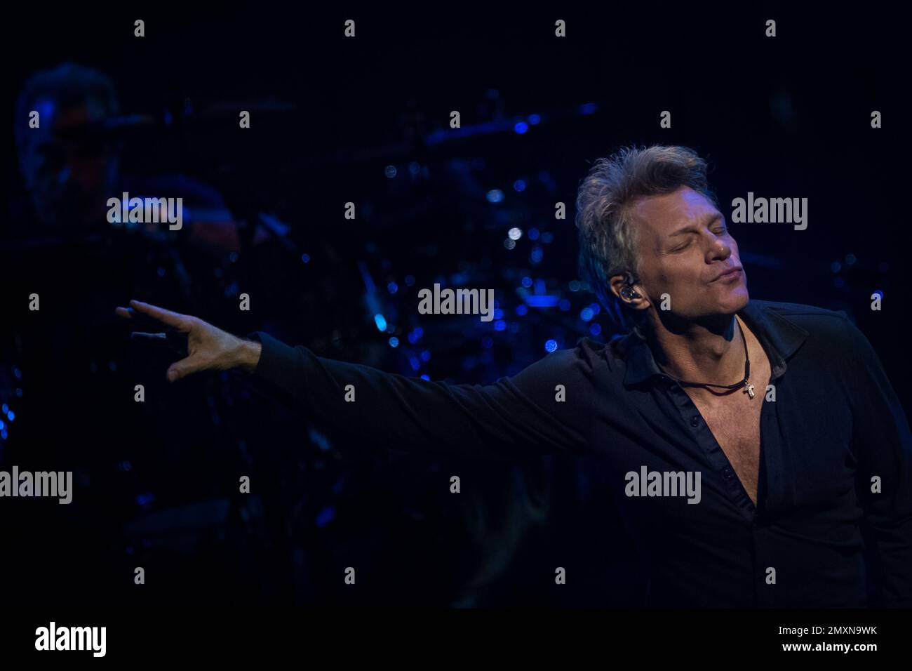 Singer Jon Bon Jovi performs with the rock band Bon Jovi on stage at ...