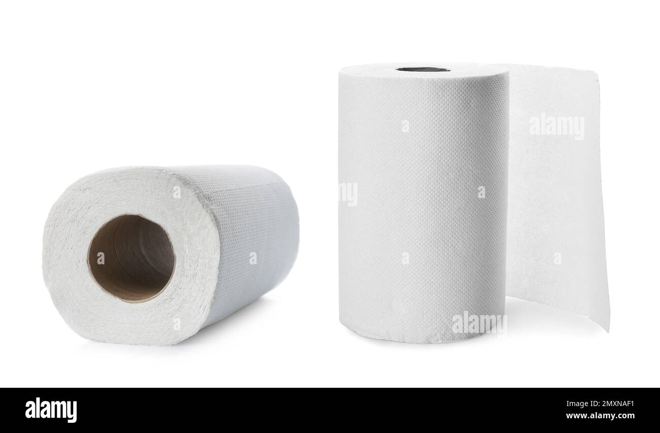 Rolls of paper tissues isolated on white Stock Photo