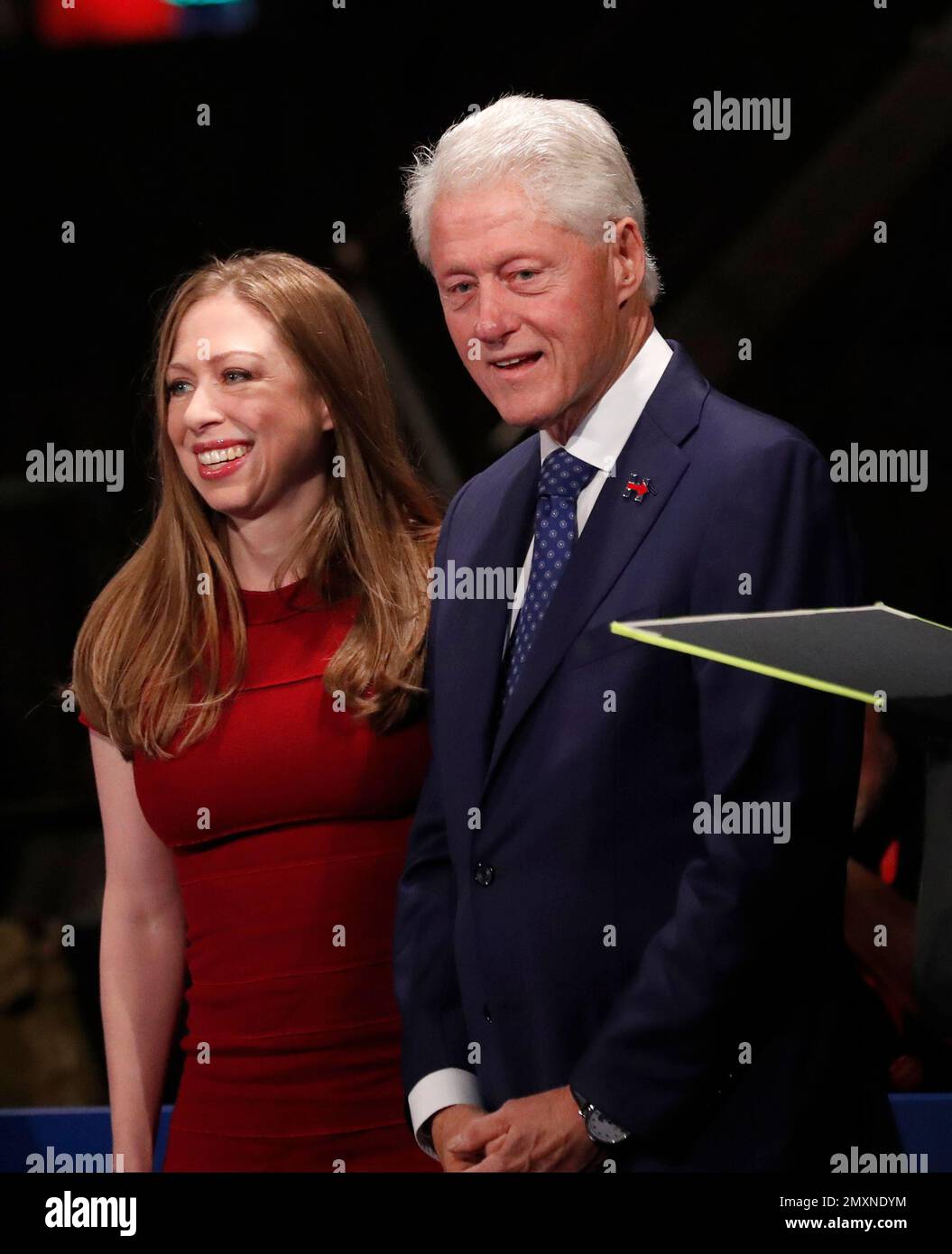 Chelsea Clinton and former President Bill Clinton arrive before the(00)