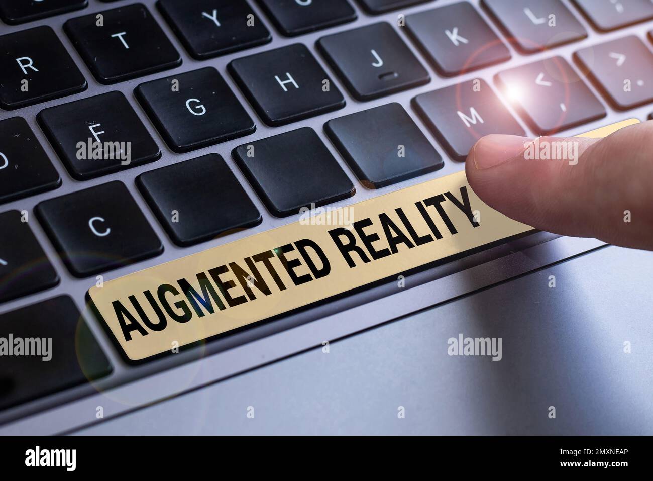 Hand writing sign Augmented Reality. Business approach technology that ...