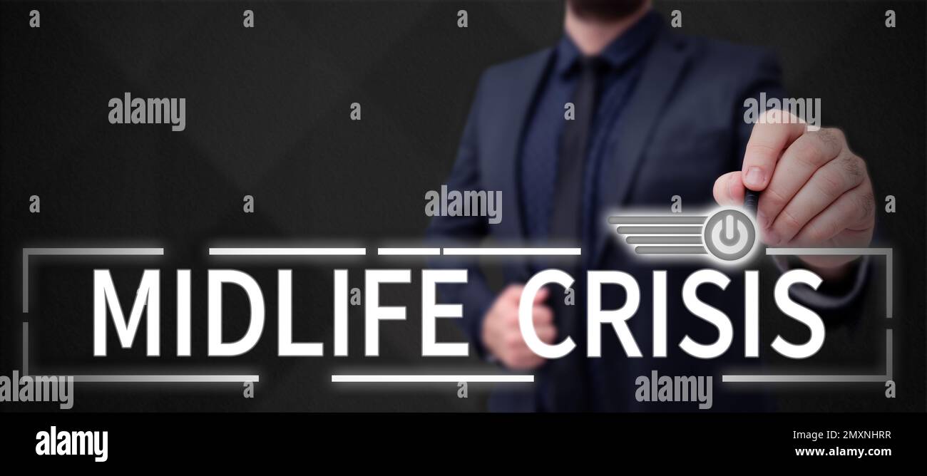 Sign displaying Midlife Crisis. Word Written on Software development technique Decomposing an application Stock Photo