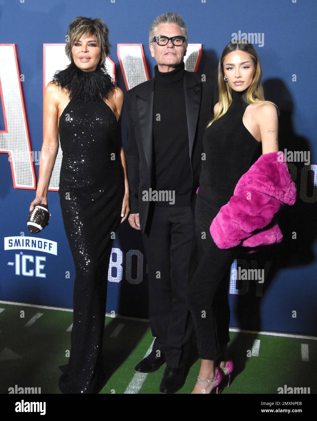 Los Angeles, California, USA 31st January 2023 Actress Lisa Rinna, Actor Harry Hamlin and daughter Actress Delilah Belle Hamlin attend the Los Angeles Premiere Screening of Paramount Pictures' '80 for Brady' at Regency Village Theatre on January 31, 2023 in Los Angeles, California, USA. Photo by Barry King/Alamy Stock Photo Stock Photo