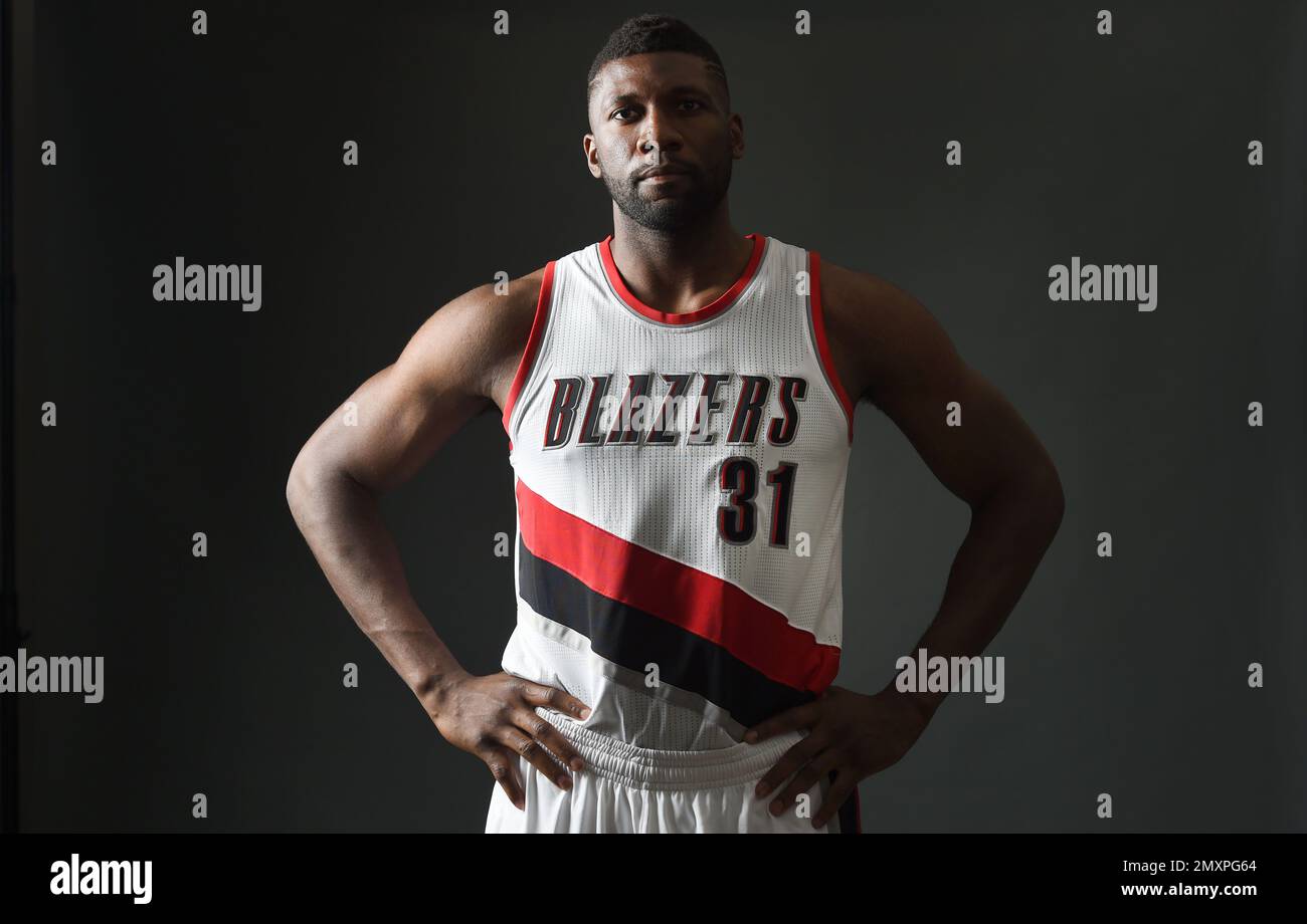 Portland Trail Blazers center Festus Ezeli 31 poses for a photograph during NBA basketball media day in Portland Ore. Monday Sept. 26 2016. AP Photo Steve Dykes Stock Photo Alamy