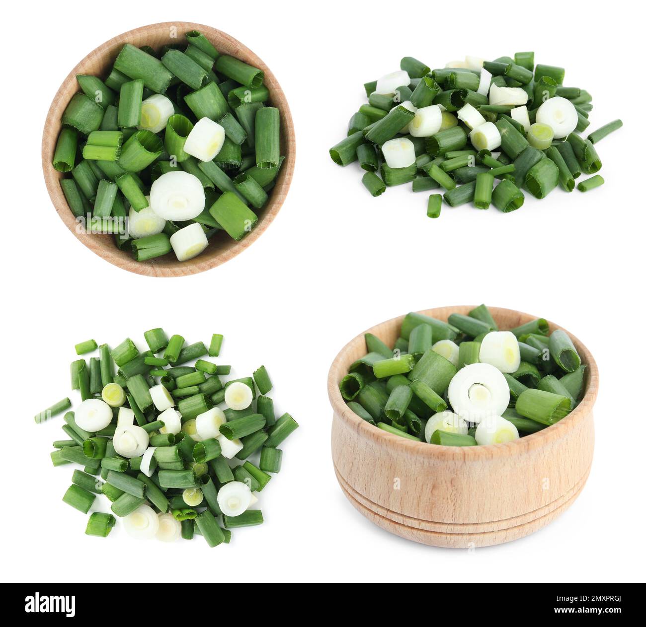Set of cut green onions on white background Stock Photo - Alamy