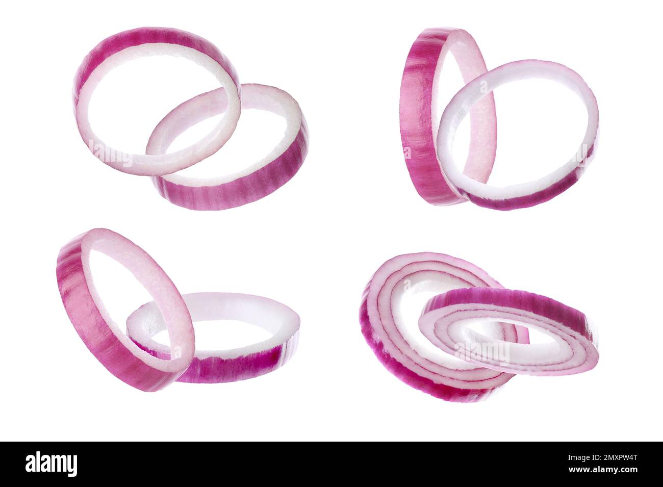 Red onion slices falling hi-res stock photography and images - Alamy