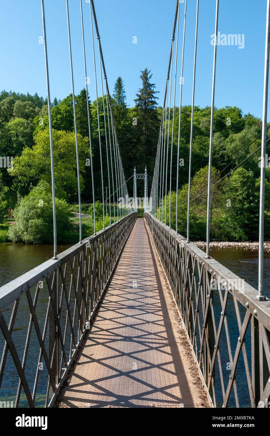 Victoria Bridge, Aberlour, Suspension Bridge, River Spey Stock Photo