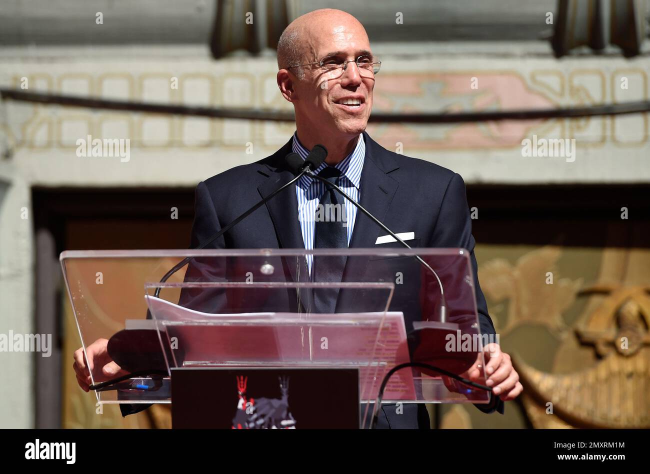 DreamWorks Animation CEO Jeffrey Katzenberg speaks during his hand and ...