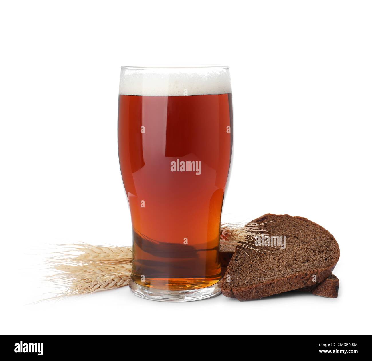 Delicious kvass, bread and spikes on white background Stock Photo Alamy