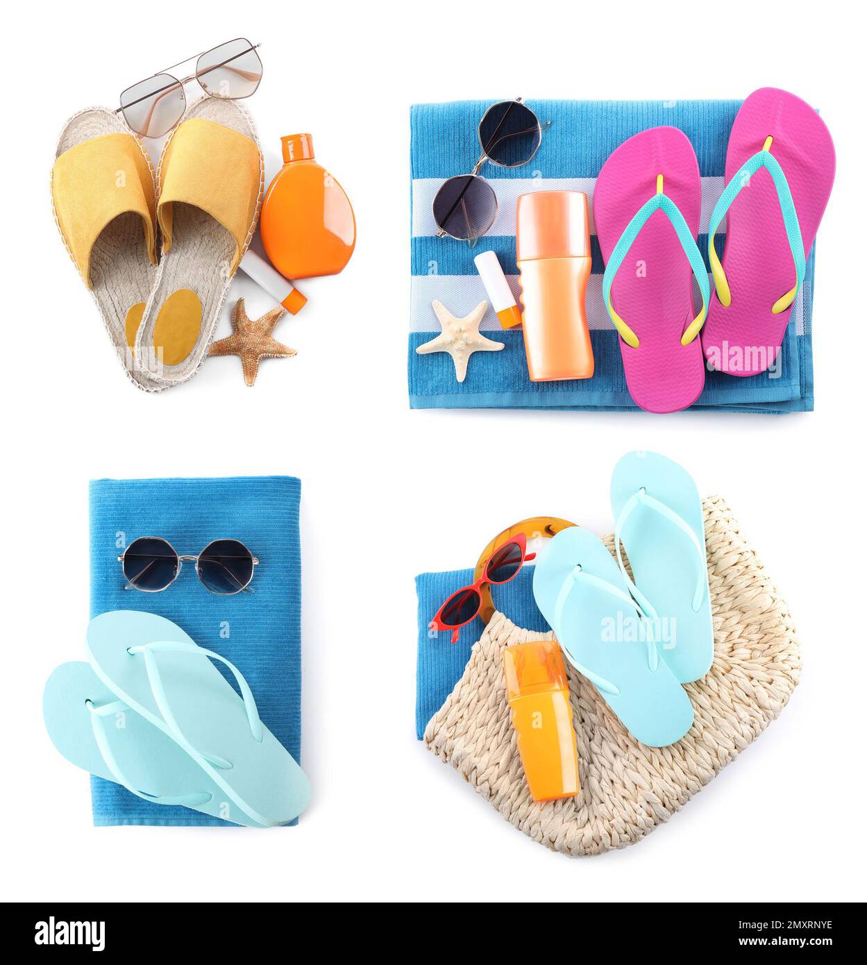 Set of beach objects on white background, top view Stock Photo