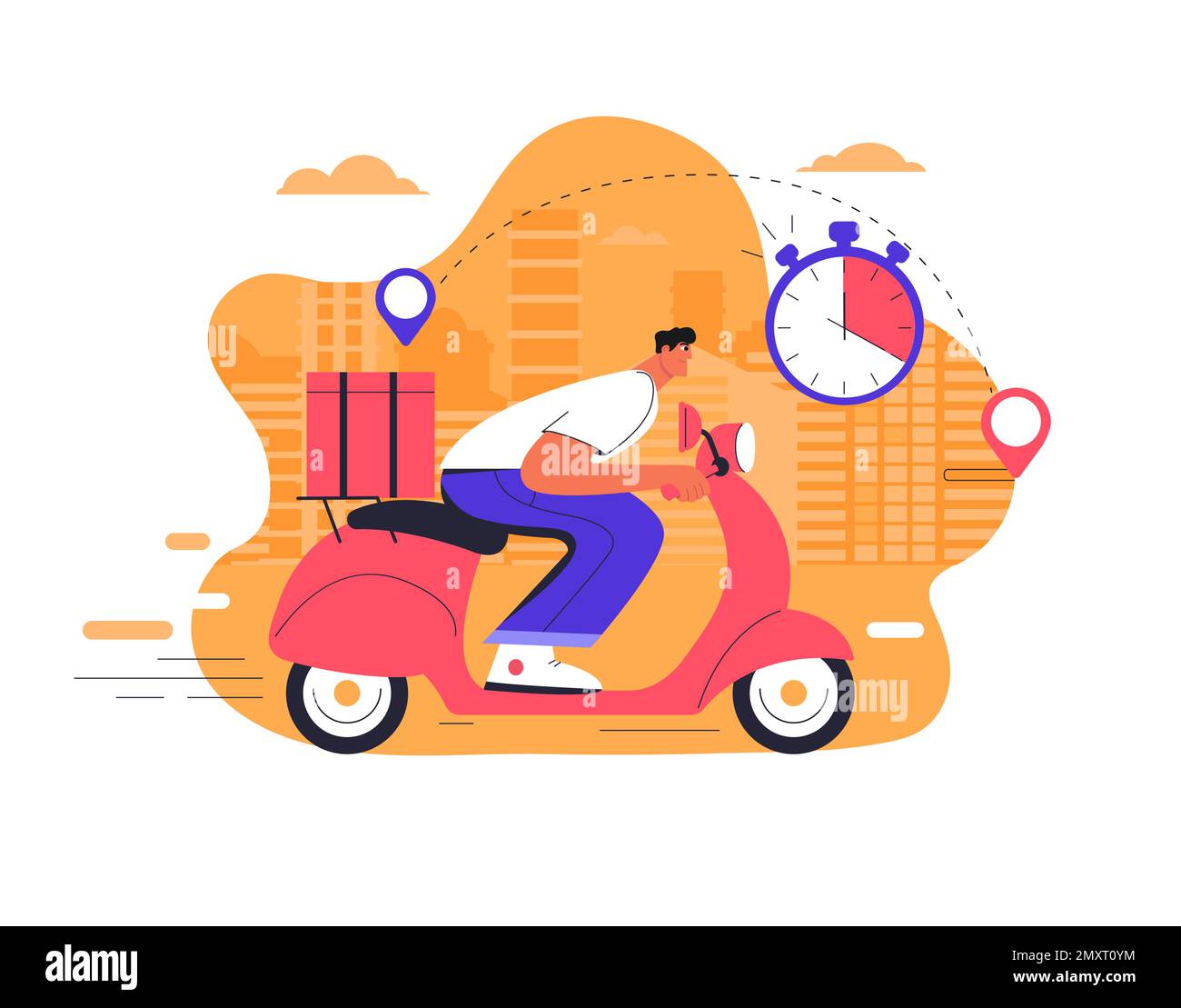 Express and free scooter delivery concept. Stock Vector