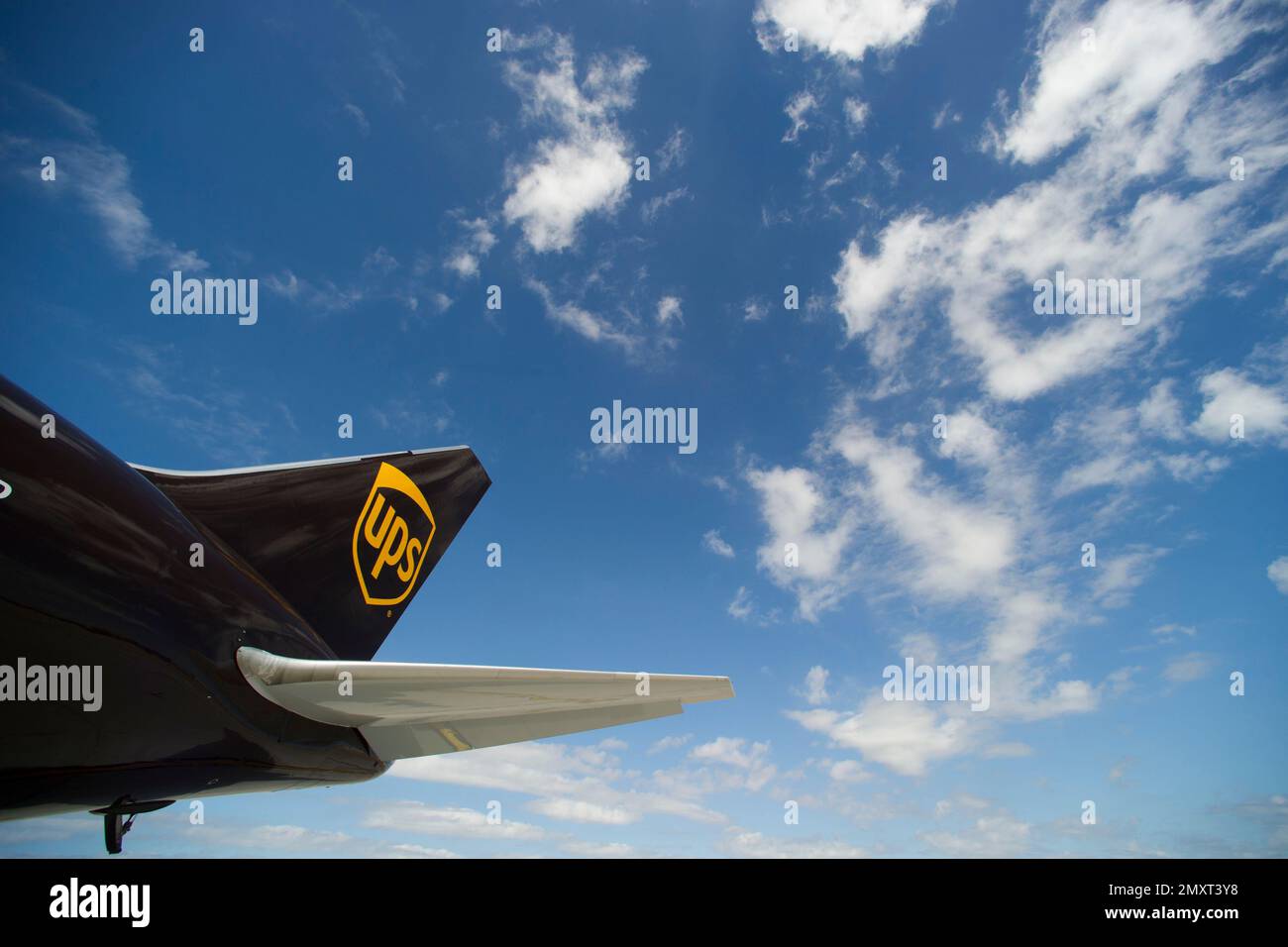 A UPS Boeing 767-300F aircraft sits at Dulles International Airport during  a news conference to announce that the airport is now using Data  Communications Data Comm technology which revolutionizes communications  between air