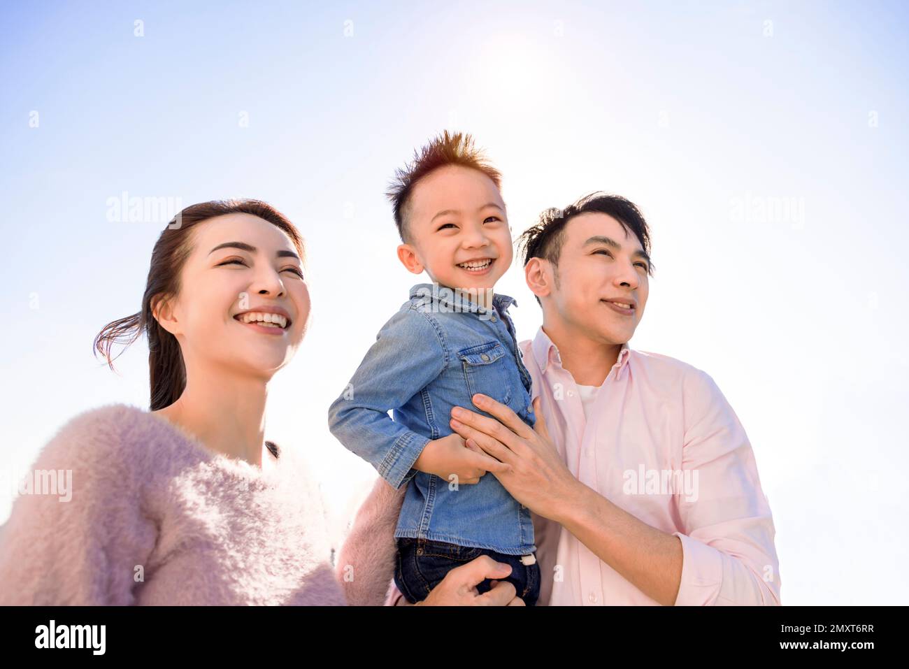 Closeup Happy Asian family and kid  face Stock Photo