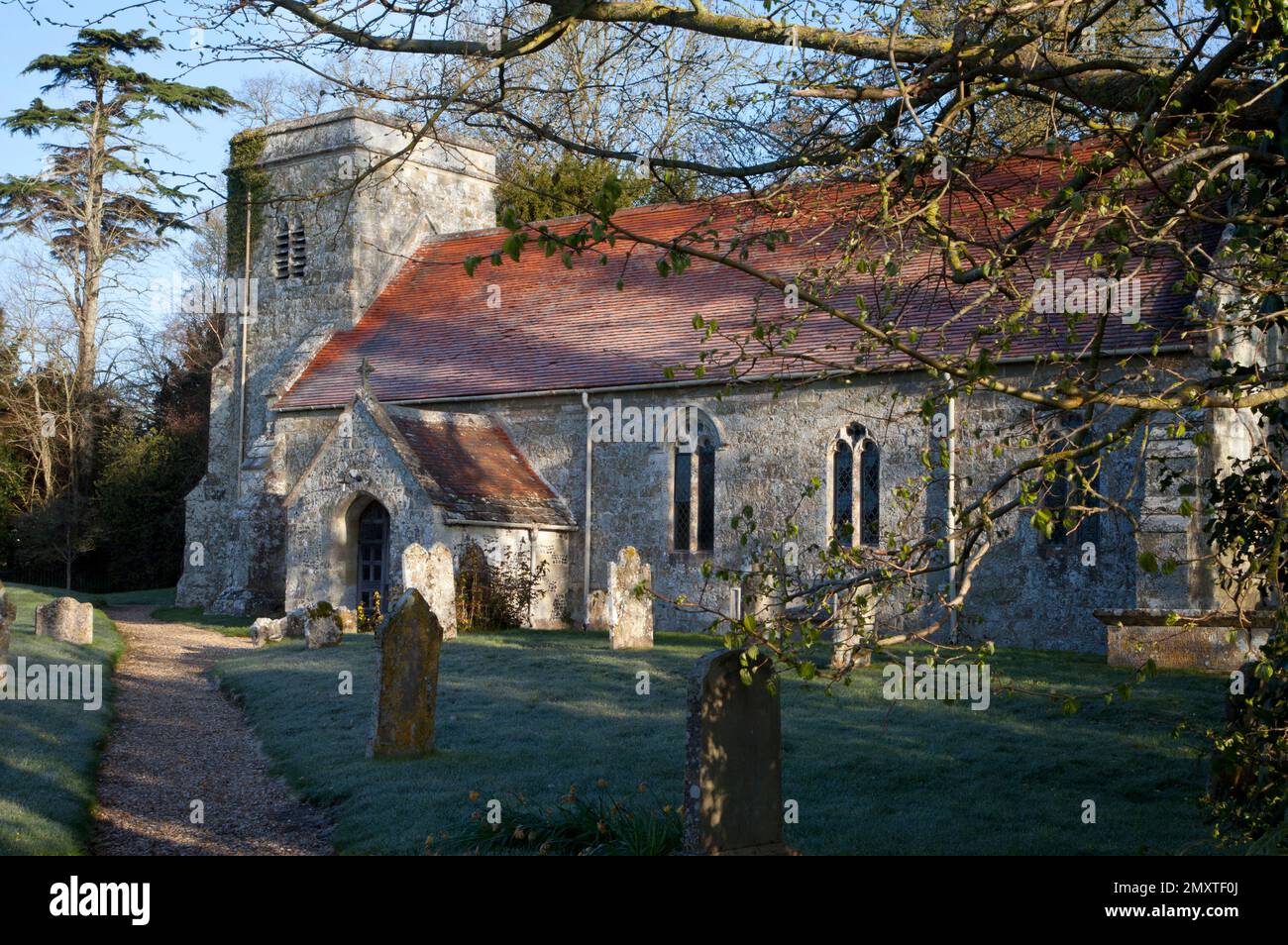 The Church of St. Editha in the small hamlet of Baverstock, near Dinton in Wiltshire. Stock Photo