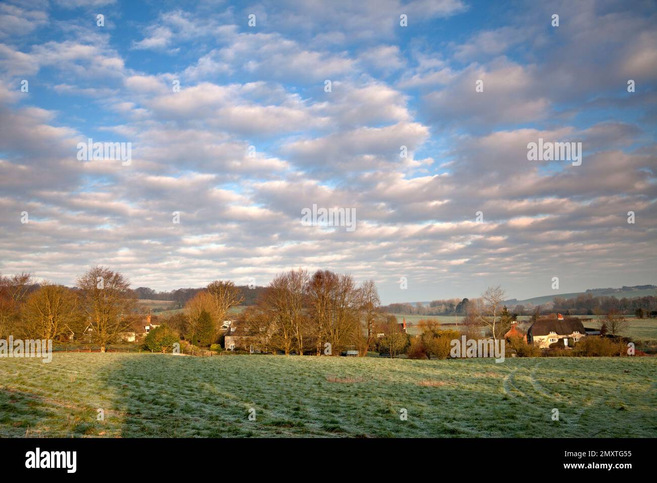 The small village of Sherrington in the Wylye Valley, Wiltshire. Stock Photo