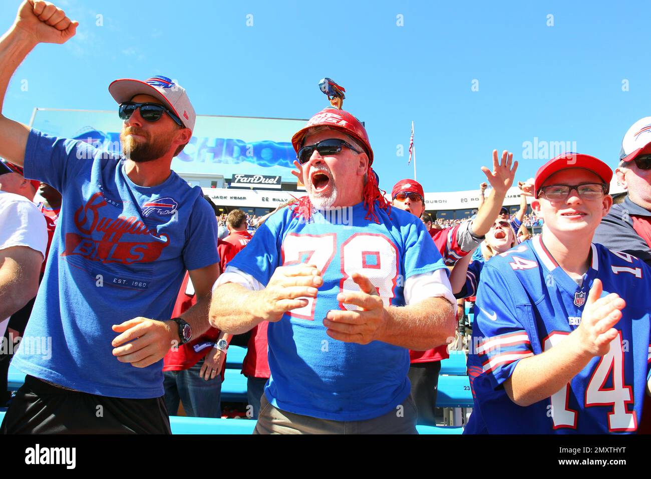 Buffalo Bills fans cheer a touchdown during the first half of an NFL