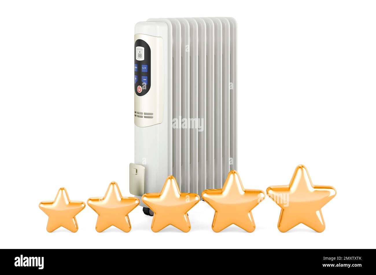 Electric oil heater with five golden stars. 3D rendering isolated on white  background Stock Photo - Alamy