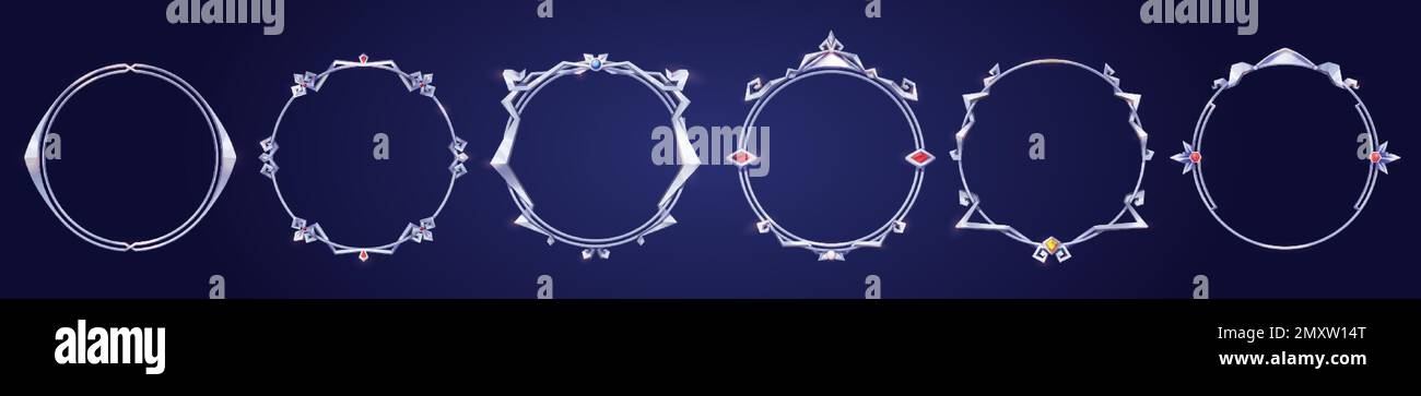 Empty circle silver frames in medieval style for game ui design. Vector ...