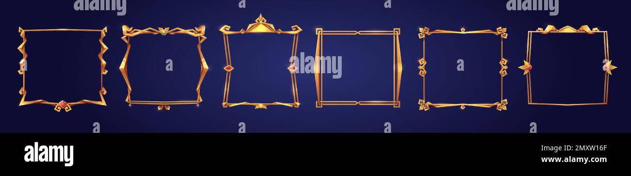 Empty square golden frames in medieval style for game ui design. Vector ...