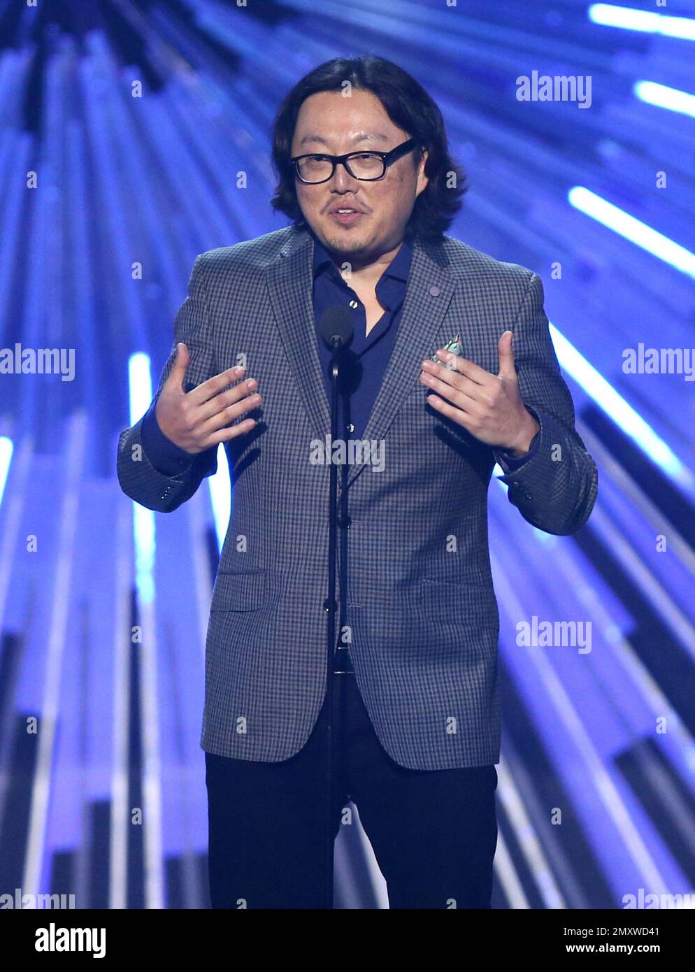 FILE - In this Aug. 30, 2015 file photo, director Joseph Kahn speaks after  Taylor Swift accepts the award for female video of the year for Blank  Space at the MTV Video