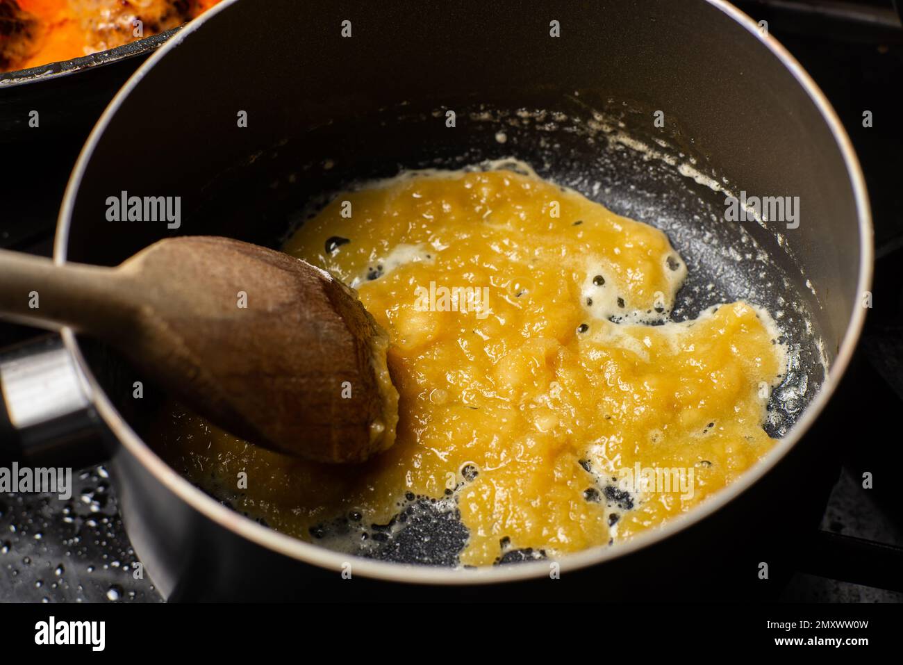 cooking sauce from butter and flour. Add flour to melted butter