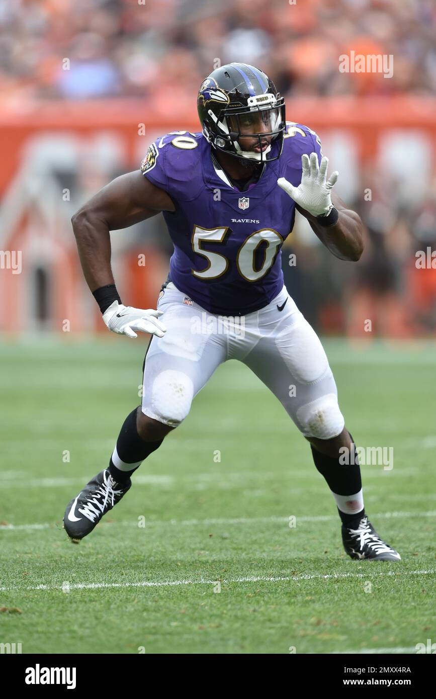 Baltimore Ravens outside linebacker Albert McClellan (50) runs on a play in  the second half of