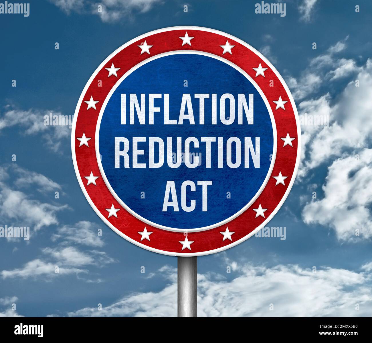 Inflation Reduction Act for reducing the deficit - road sign message Stock Photo