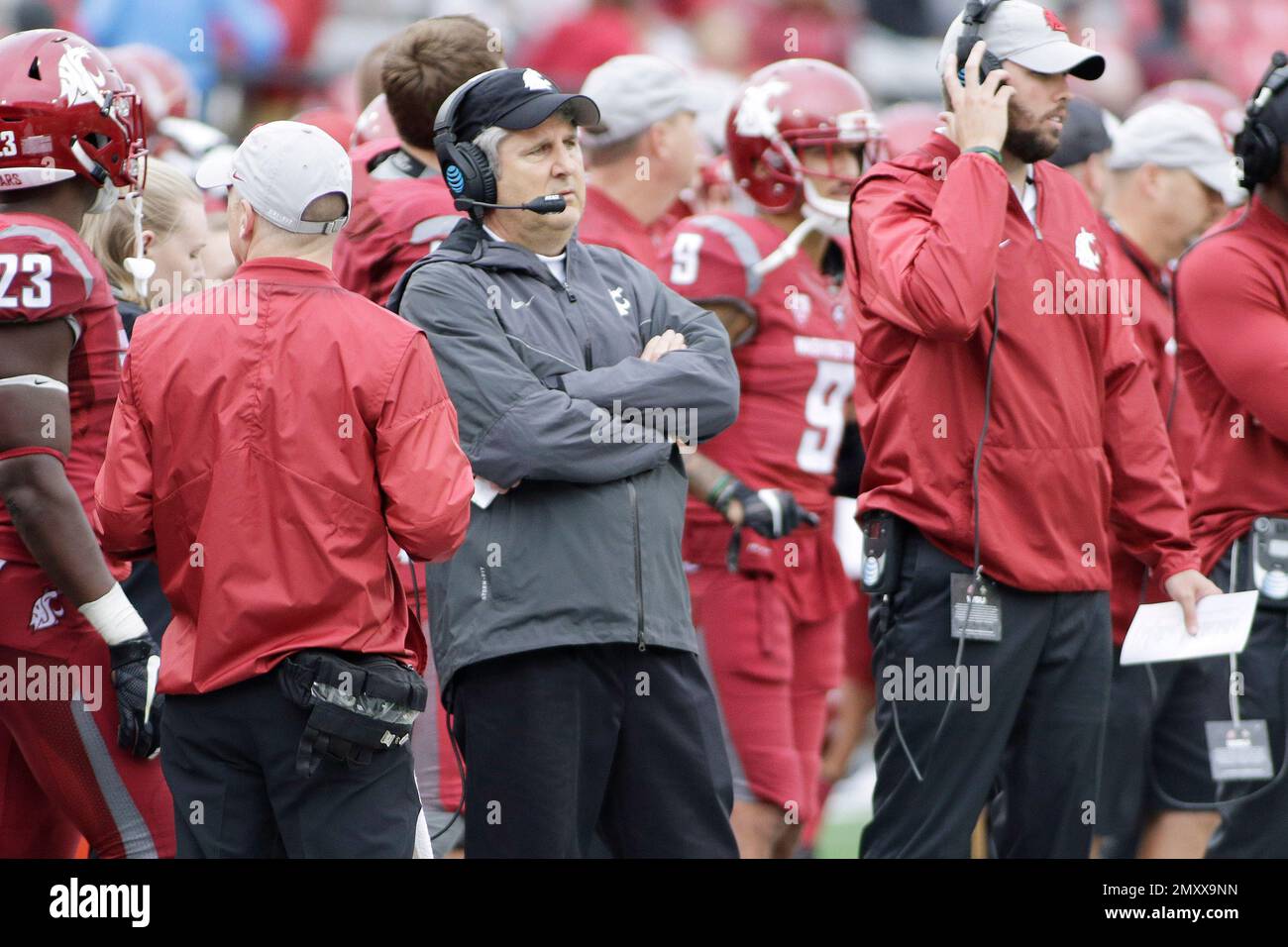 Washington State head coach Mike Leach watches during the second half