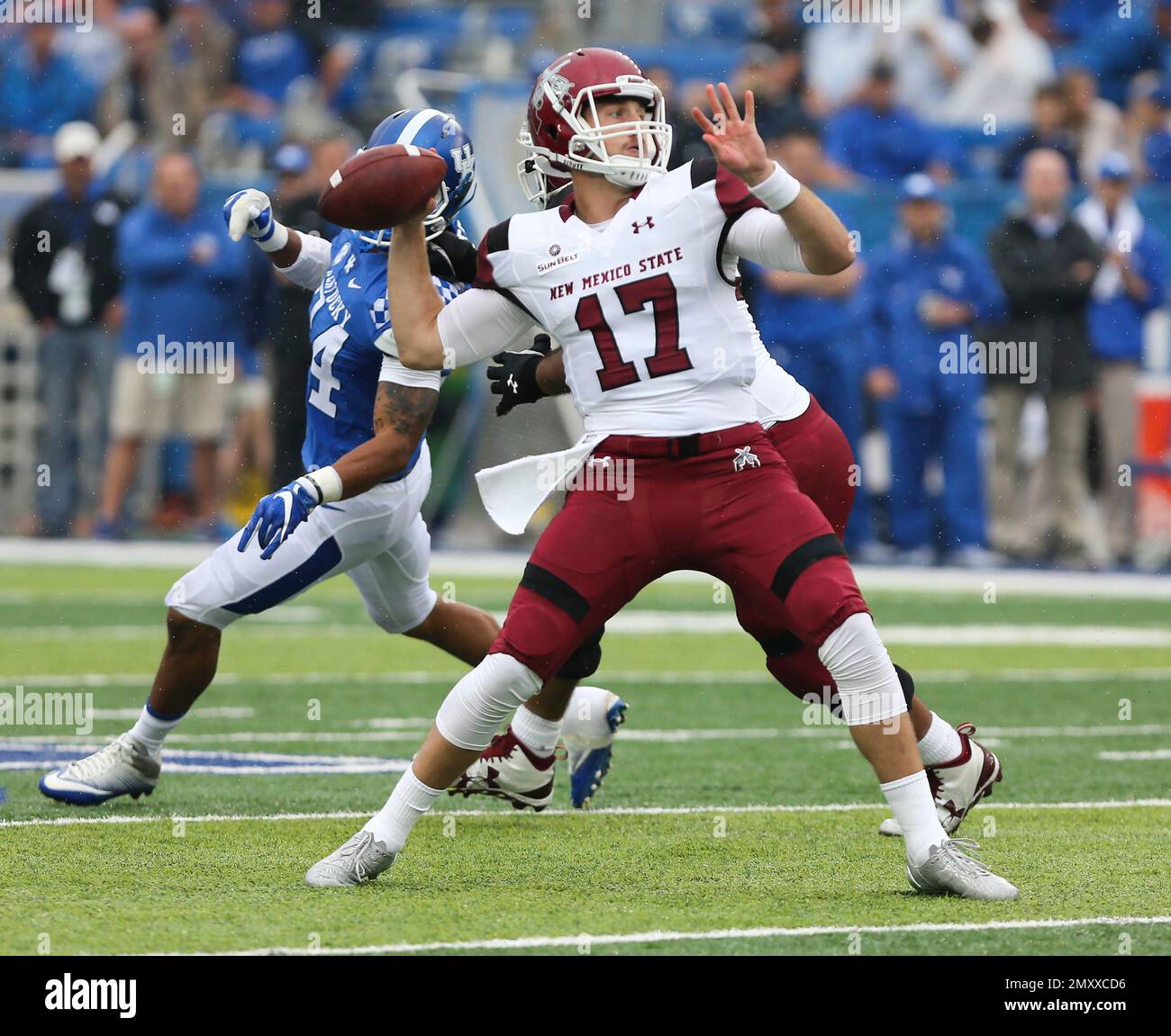 New Mexico State quarterback Tyler Rogers throws a touchdown in the