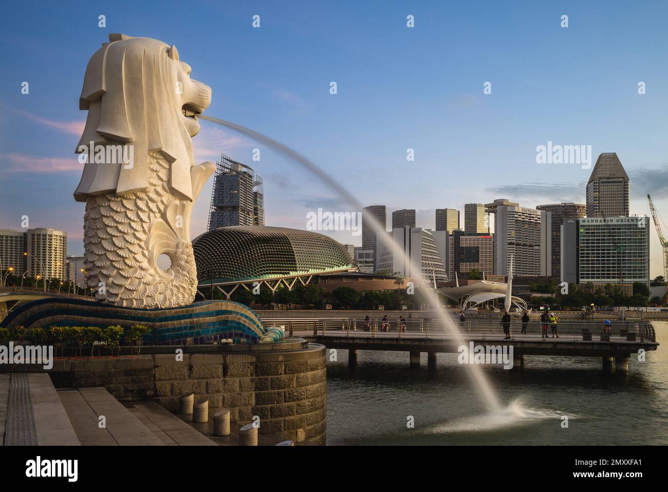 February 6, 2020: Merlion Statue at Marina Bay in singapore. The Merlion is the official mascot of singapore designed by Alec Fraser Brunner, widely u Stock Photo