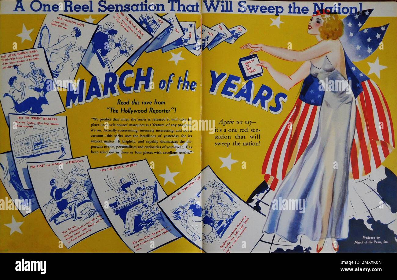 Promotional Artwork for MARCH OF THE YEARS One Reel Shorts based on old news stories from Studio Year Book for forthcoming 1933 - 1933 Columbia Pictures Stock Photo